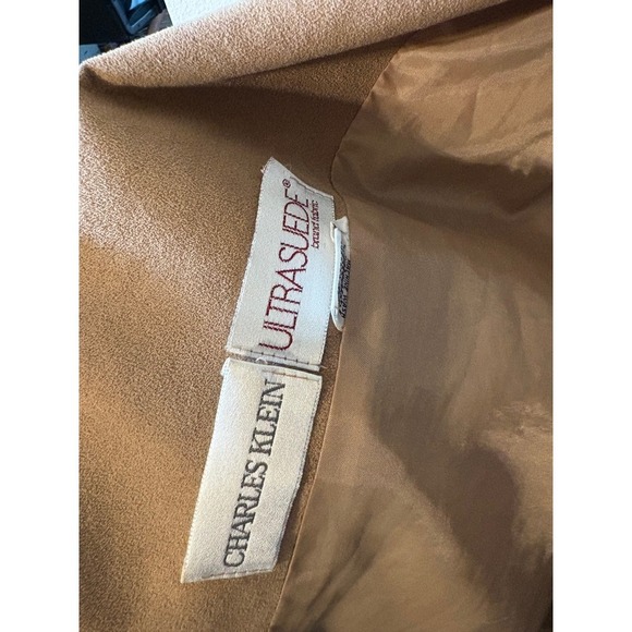 Vintage Charles Klein Ultrasuede Trench Coat Belted Longline Neutral Women's - Picture 4 of 6